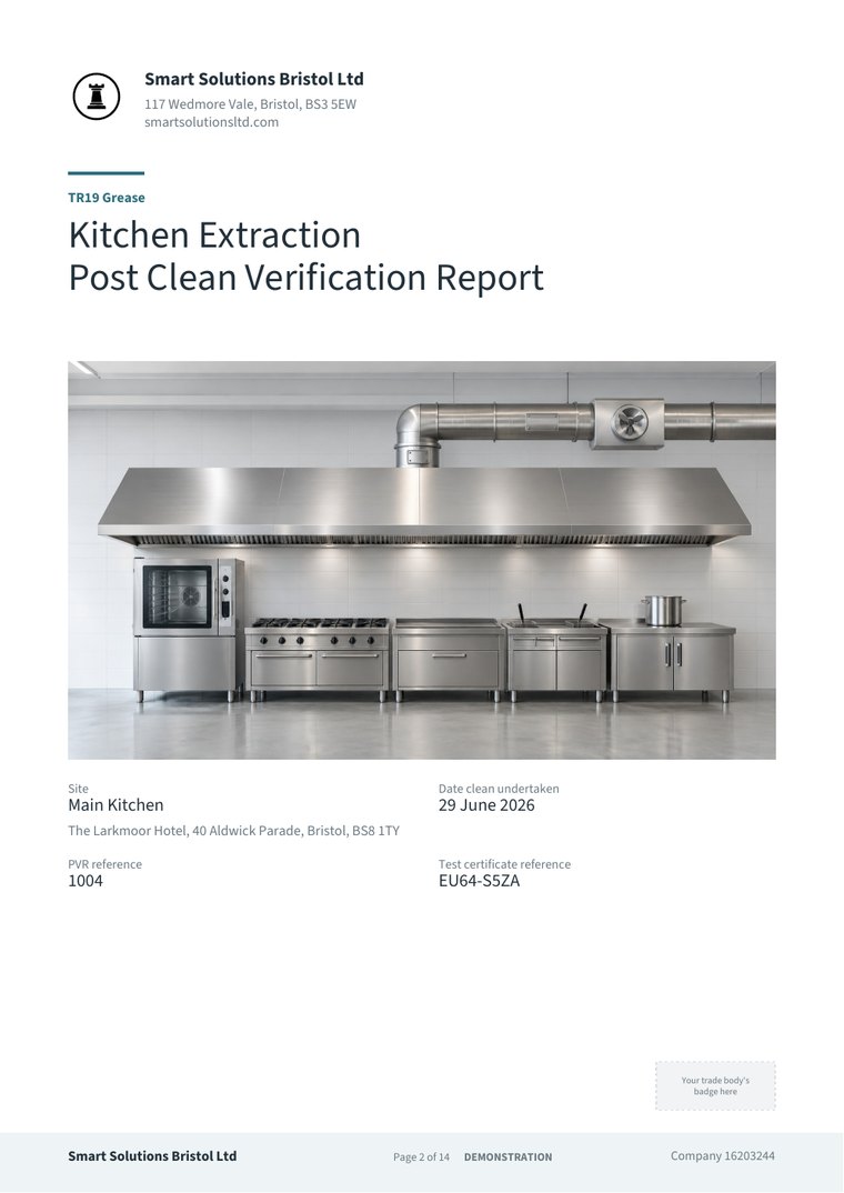 Cover of the post-clean report behind a TR19 Grease certificate